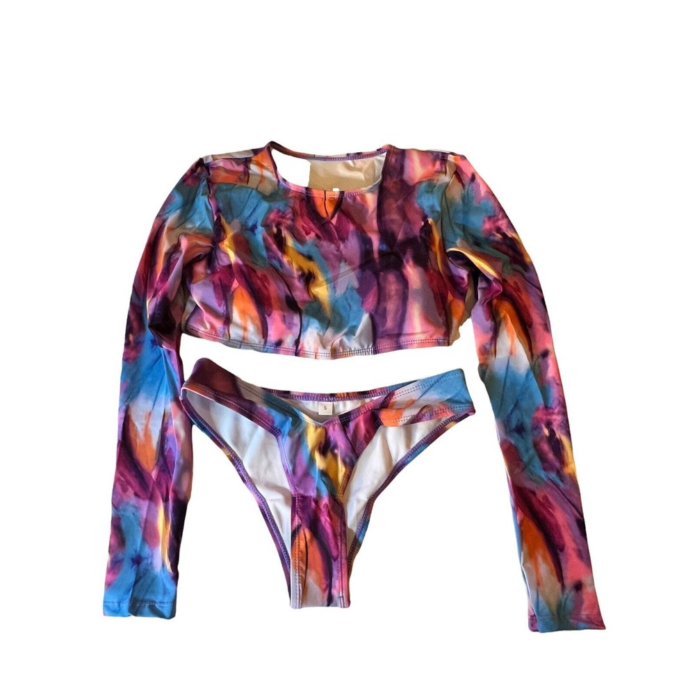 Hahasole Tie Dye Bikini Long Sleeve High cut Bathing Suit